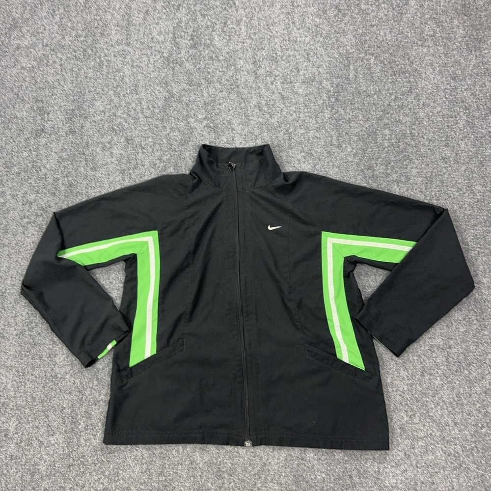 VTG Nike‎ Track Jacket Womens Large Black Green Colorblock Zip Running Athletic